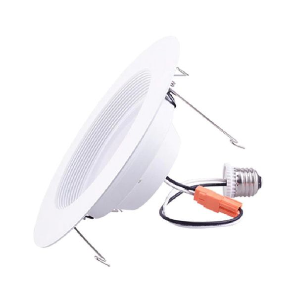 A single Simply Conserve White 5-in or 6-in 900-Lumen Neutral Round Dimmable LED Canned Recessed Downlight on awhite background.