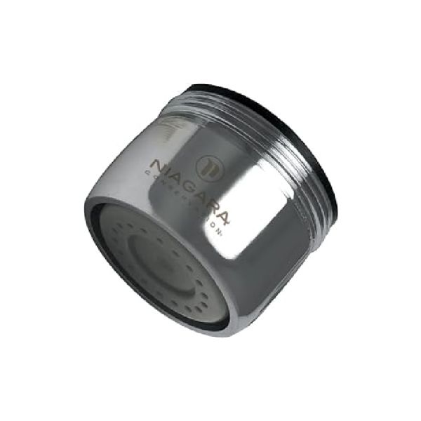 A brass Niagara 0.5 GPM Faucet Aerator N3205N with chrome finishing on a white background.