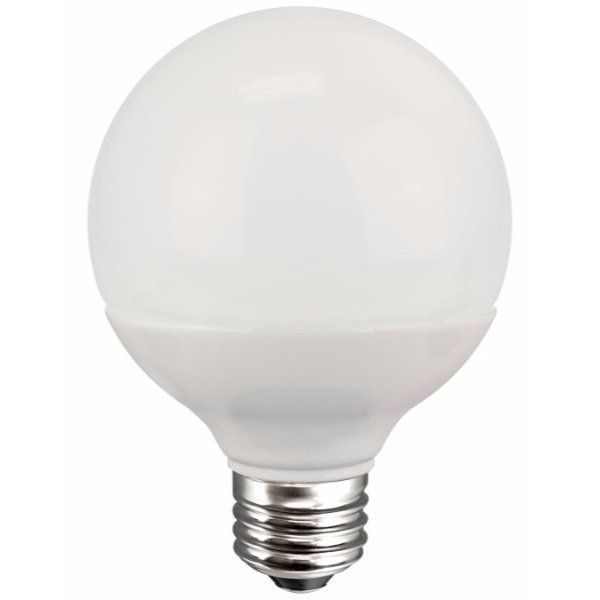 Globe G25 Omni-Directional Non-Dimmable 40W Warm White LED lightbulbs in a 4-pack on a white background